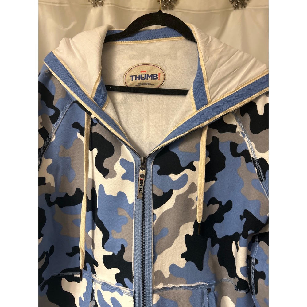 THUMB UNITED camo  Zip Up Hoodie Women Blue Gray Black White Casual Comfort Sz2x - Picture 3 of 12